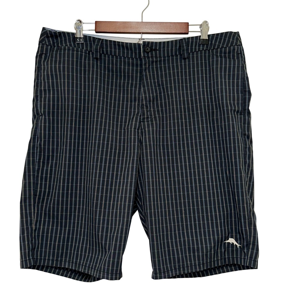 Tommy Bahama Relax Shorts Mens 36‎ Black Plaid Grid Pattern Casual Golf Outdoor